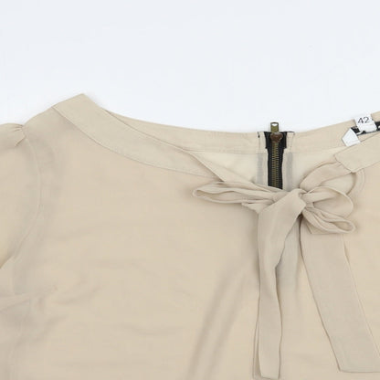 New cLook Womens Beige  Polyester Basic Blouse Size 14 Boat Neck