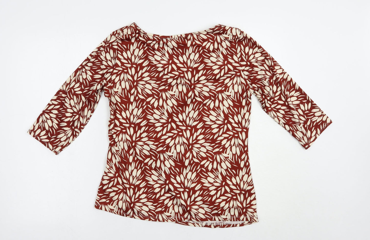 BHS Womens Brown Floral Polyester Basic Blouse Size 12 Boat Neck