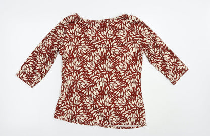 BHS Womens Brown Floral Polyester Basic Blouse Size 12 Boat Neck
