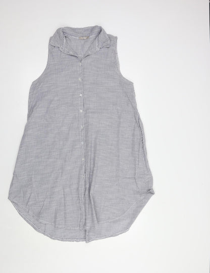Carina Ricci Womens Blue Striped Cotton Shirt Dress  Size M  Collared Button