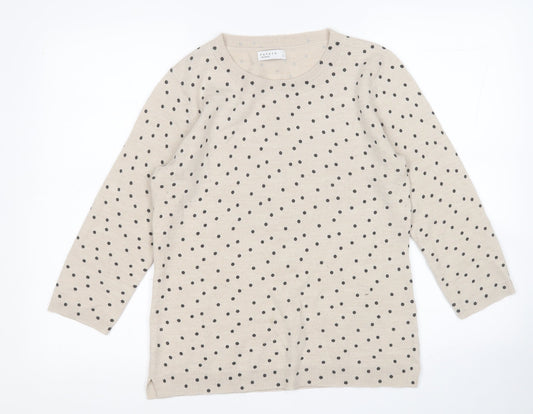 Papaya Womens Beige Round Neck Polka Dot Acrylic Pullover Jumper Size 10