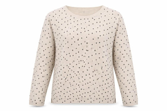 Papaya Womens Beige Round Neck Polka Dot Acrylic Pullover Jumper Size 10