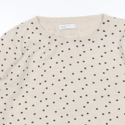 Papaya Womens Beige Round Neck Polka Dot Acrylic Pullover Jumper Size 10