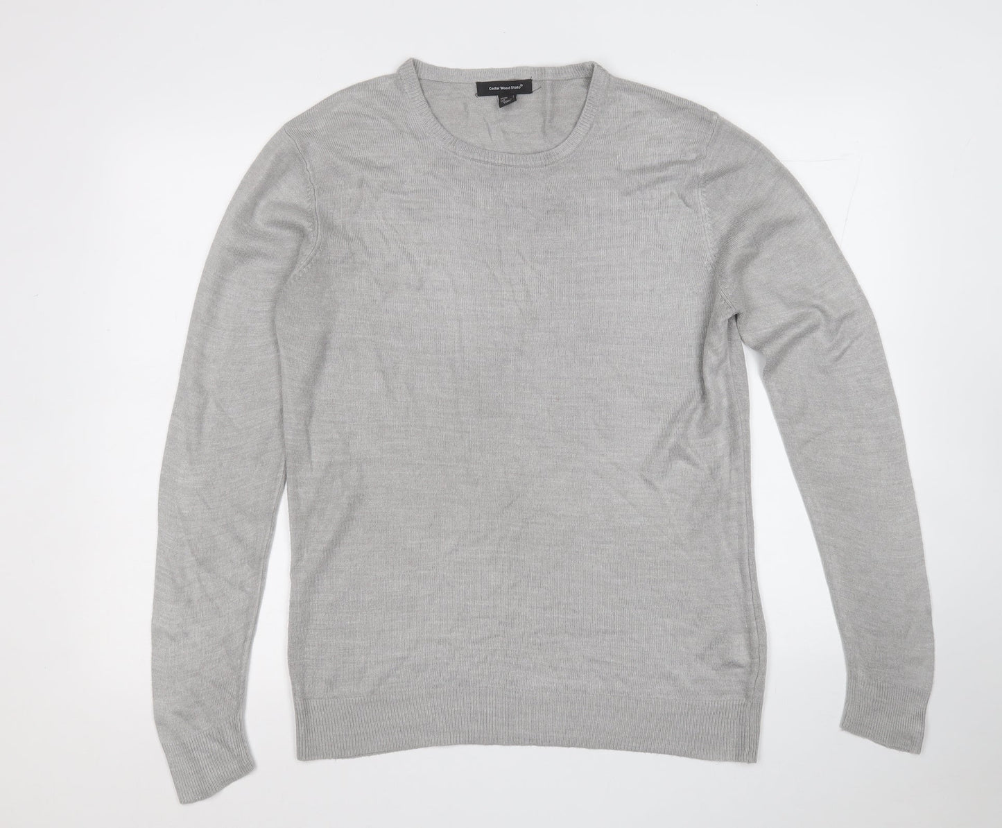 Cedar Wood State Mens Grey Round Neck  Acrylic Pullover Jumper Size S