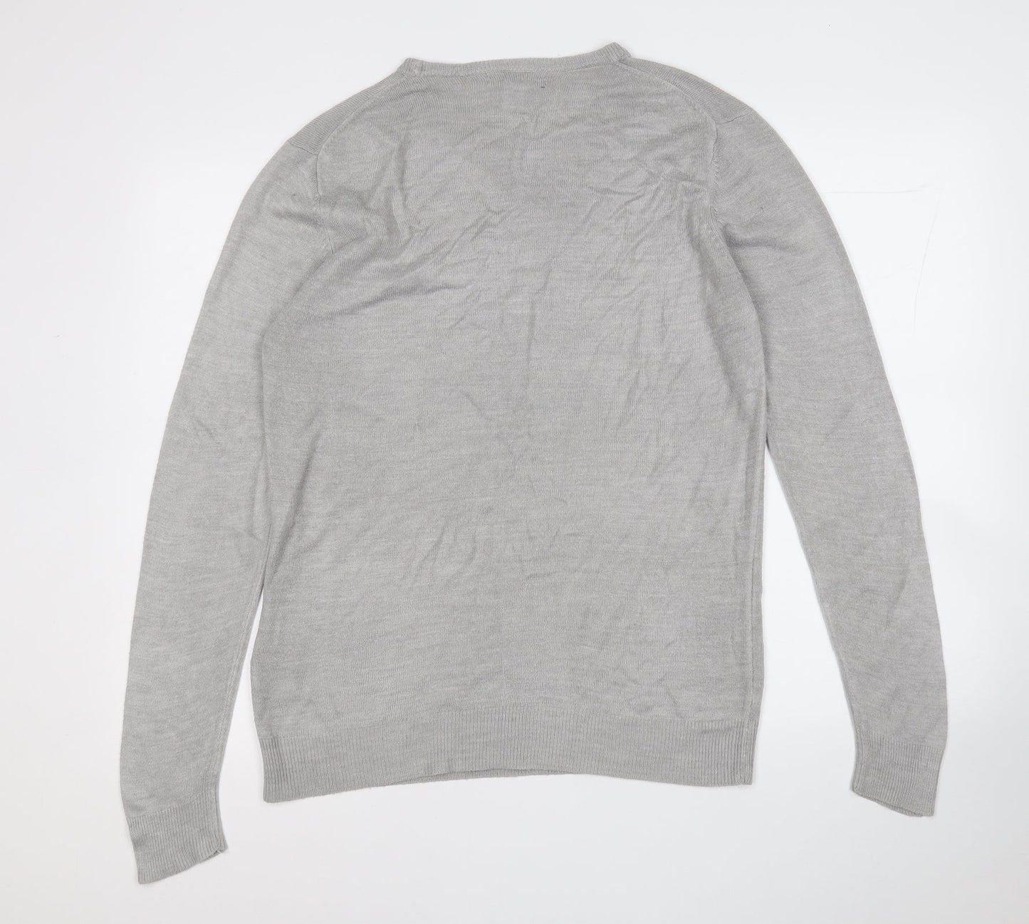 Cedar Wood State Mens Grey Round Neck  Acrylic Pullover Jumper Size S