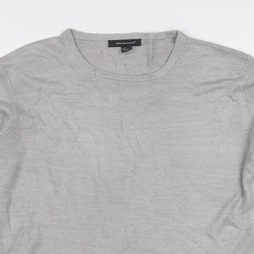 Cedar Wood State Mens Grey Round Neck  Acrylic Pullover Jumper Size S