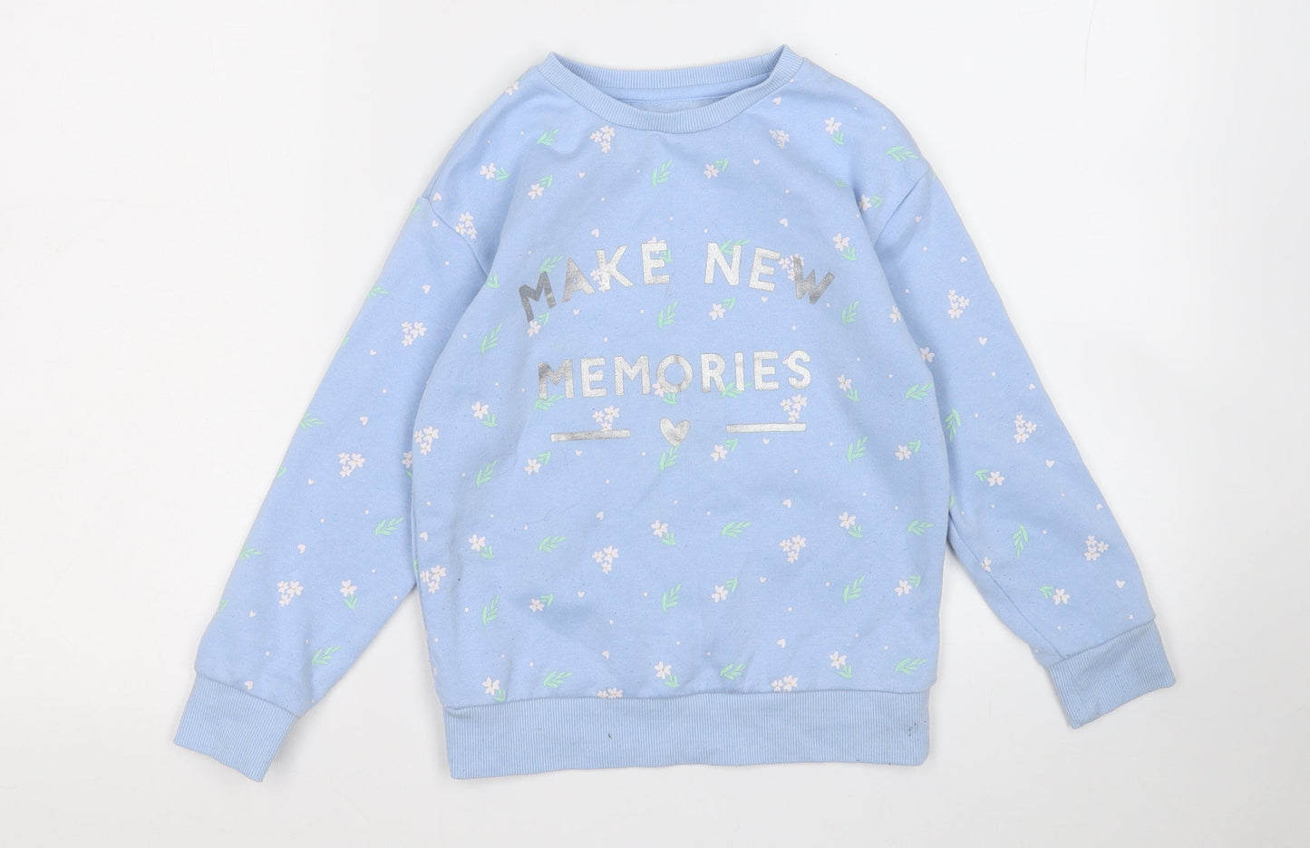 Dunnes Stores Girls Blue Floral Cotton Pullover Sweatshirt Size 7-8 Years