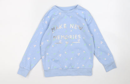 Dunnes Stores Girls Blue Floral Cotton Pullover Sweatshirt Size 7-8 Years