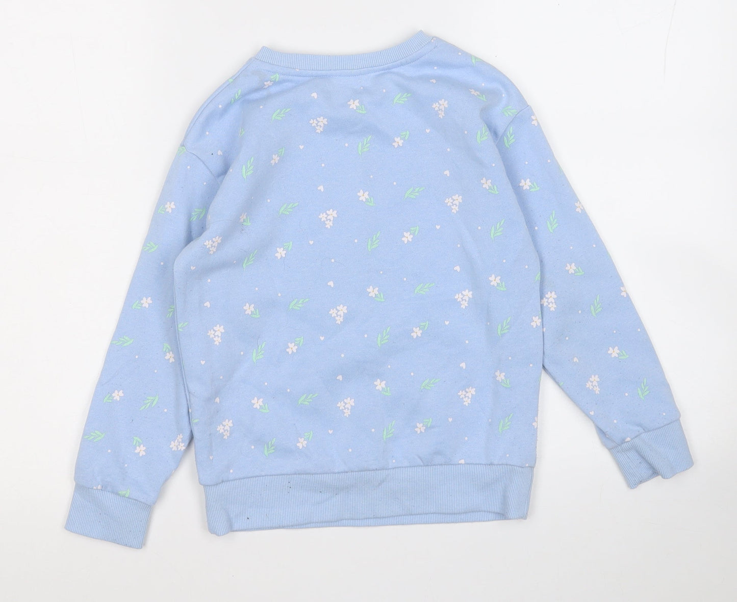 Dunnes Stores Girls Blue Floral Cotton Pullover Sweatshirt Size 7-8 Years