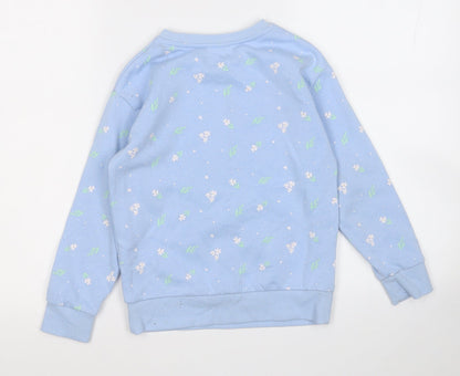 Dunnes Stores Girls Blue Floral Cotton Pullover Sweatshirt Size 7-8 Years