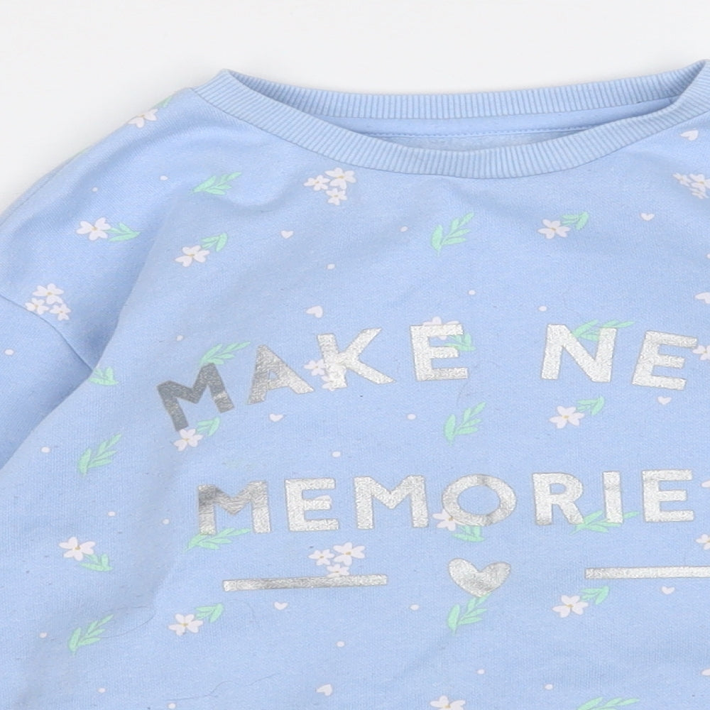 Dunnes Stores Girls Blue Floral Cotton Pullover Sweatshirt Size 7-8 Years