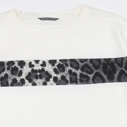 SHIEN  Womens White  Polyester Pullover Sweatshirt Size L