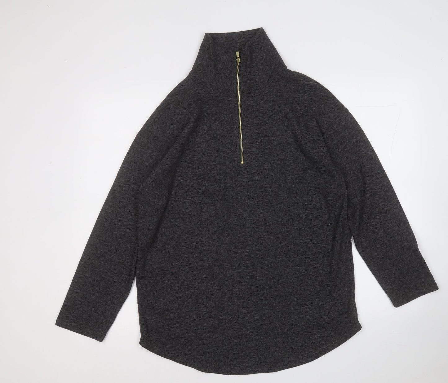 TU Womens Grey Mock Neck  Polyester Pullover Jumper Size 10