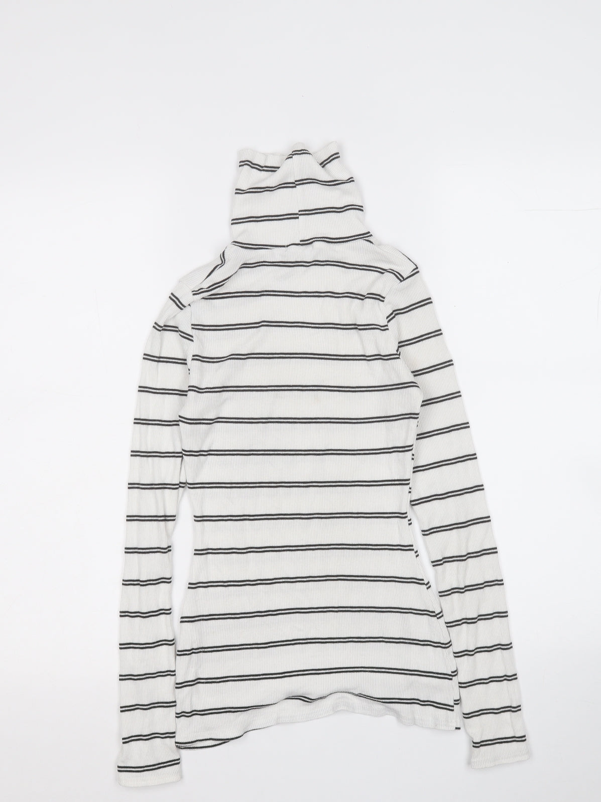 I SAW IT FIRST Womens White Roll Neck Striped Polyester Pullover Jumper Size 8