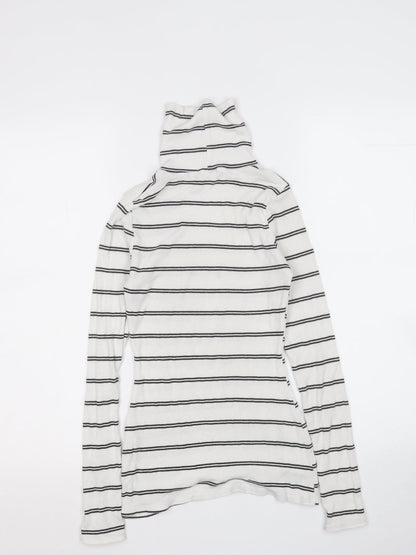 I SAW IT FIRST Womens White Roll Neck Striped Polyester Pullover Jumper Size 8