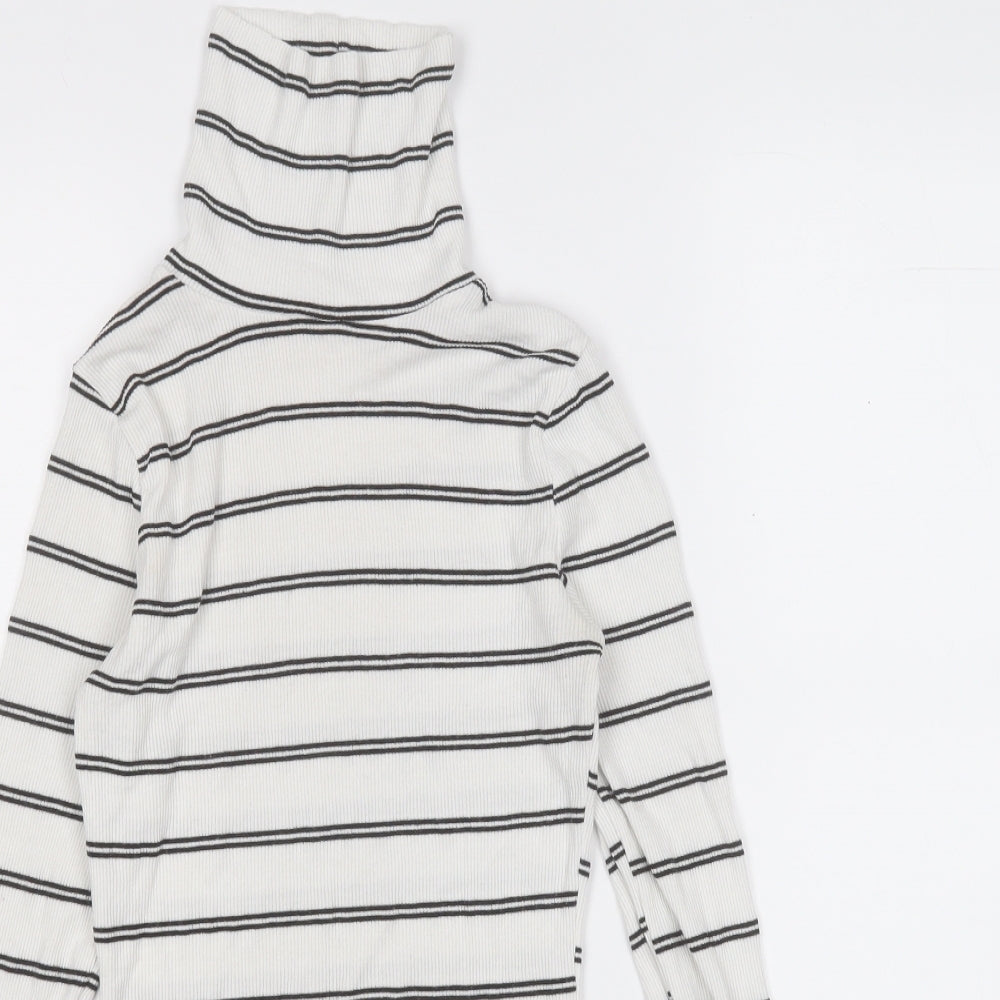 I SAW IT FIRST Womens White Roll Neck Striped Polyester Pullover Jumper Size 8