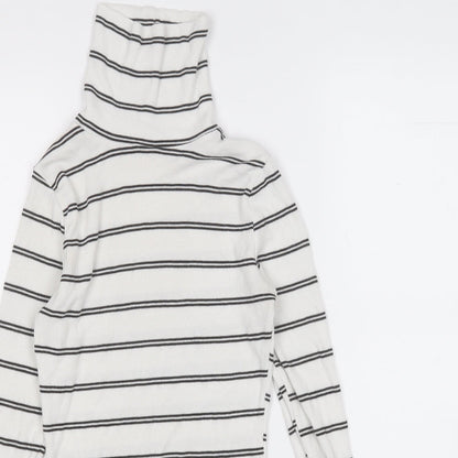 I SAW IT FIRST Womens White Roll Neck Striped Polyester Pullover Jumper Size 8