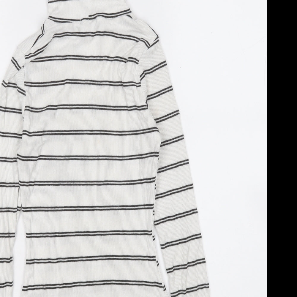 I SAW IT FIRST Womens White Roll Neck Striped Polyester Pullover Jumper Size 8