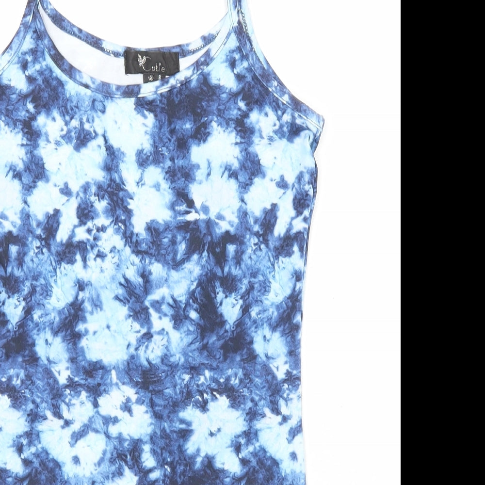 Cutie Womens Blue Tie Dye 100% Polyester Bodysuit One-Piece Size 8 L15 in