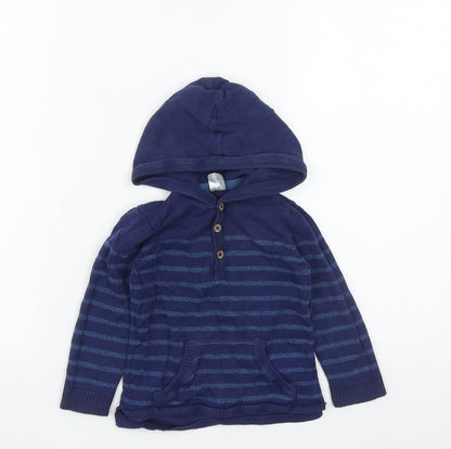 H&M Boys Black Striped Cotton Pullover Hoodie Size 2 Years  Button