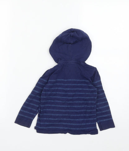 H&M Boys Black Striped Cotton Pullover Hoodie Size 2 Years  Button