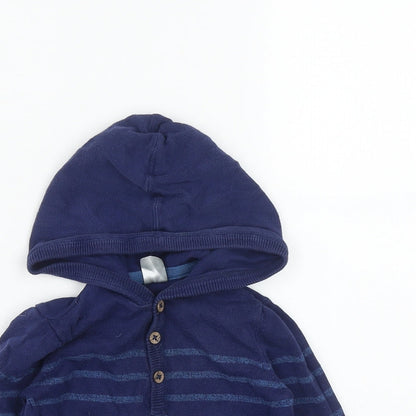 H&M Boys Black Striped Cotton Pullover Hoodie Size 2 Years  Button