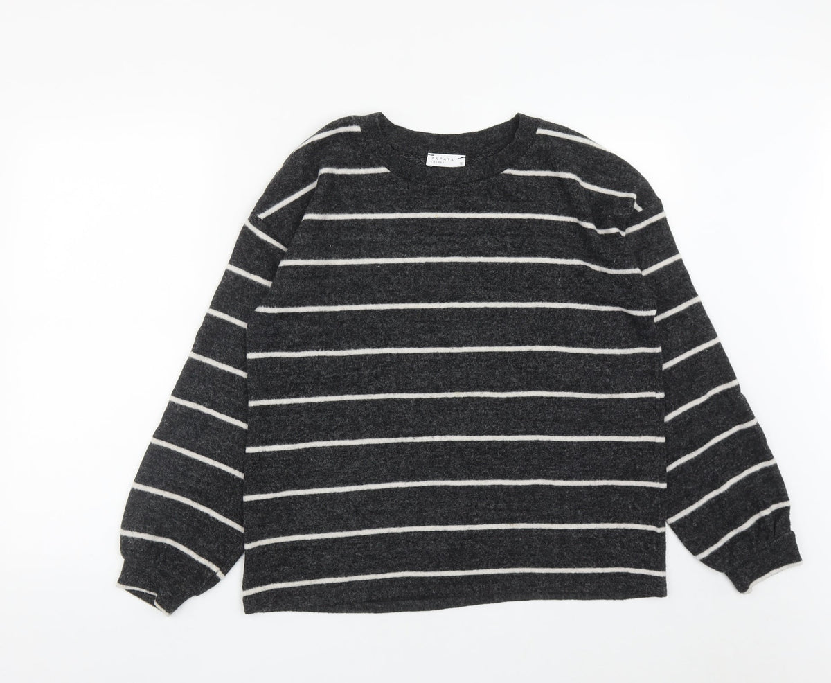 Matalan Womens Black Striped Viscose Blend Pullover Sweatshirt Size 10