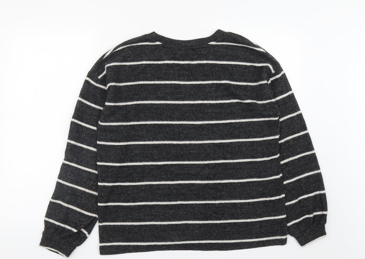 Matalan Womens Black Striped Viscose Blend Pullover Sweatshirt Size 10