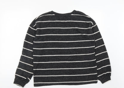 Matalan Womens Black Striped Viscose Blend Pullover Sweatshirt Size 10
