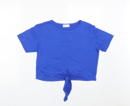 AYANAPA Womens Blue  Viscose Cropped T-Shirt Size 12 Round Neck