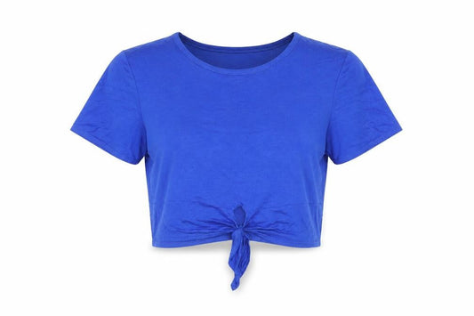 Ayanapa Womens Blue  Viscose Cropped T-Shirt Size 12 Round Neck