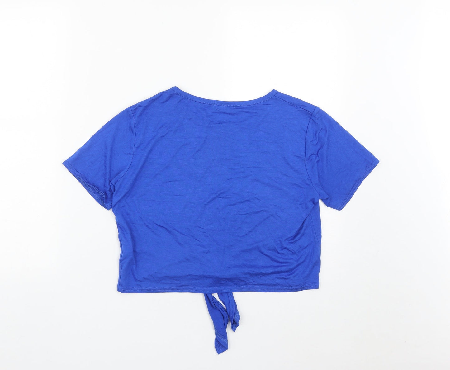 AYANAPA Womens Blue  Viscose Cropped T-Shirt Size 12 Round Neck