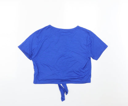 AYANAPA Womens Blue  Viscose Cropped T-Shirt Size 12 Round Neck