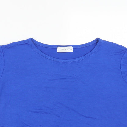 AYANAPA Womens Blue  Viscose Cropped T-Shirt Size 12 Round Neck