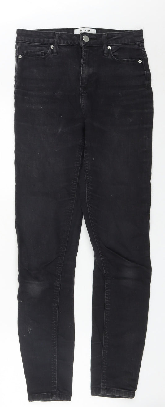 Miss Selfridge Womens Black  Cotton Straight Jeans Size 6 L27 in Regular Zip