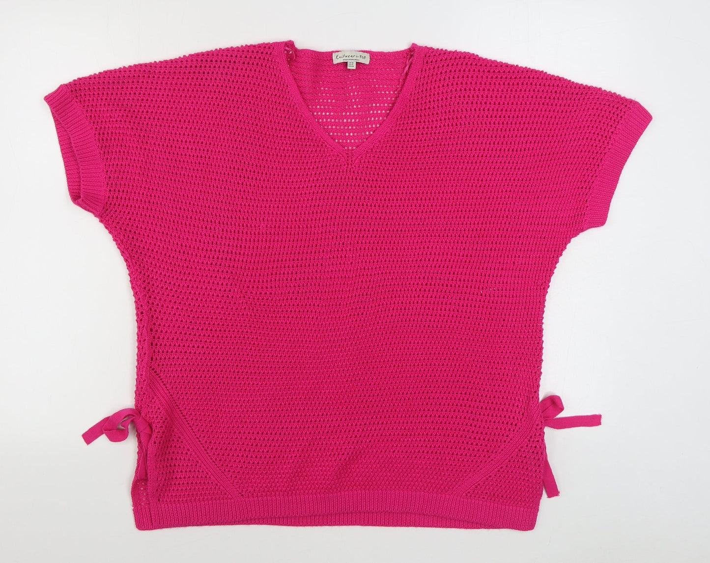 F&F Womens Pink V-Neck  Acrylic Pullover Jumper Size 16