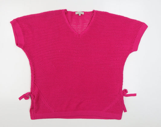 F&F Womens Pink V-Neck  Acrylic Pullover Jumper Size 16