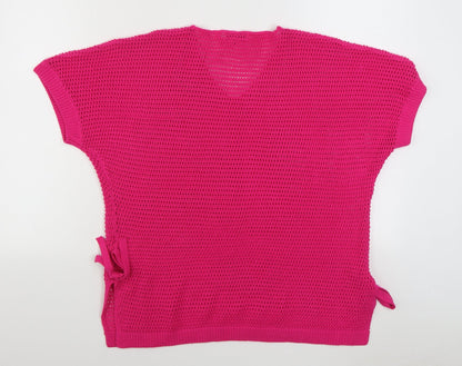 F&F Womens Pink V-Neck  Acrylic Pullover Jumper Size 16