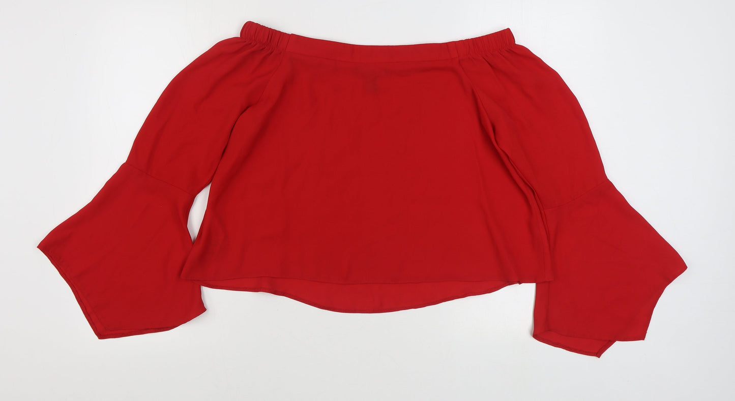 Womens UK Size 10 New Look Red Basic Blouse
