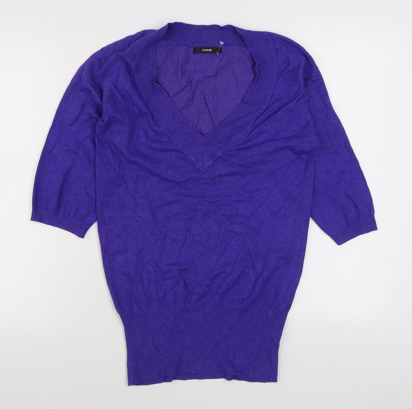 George Womens Purple V-Neck  Viscose Pullover Jumper Size 10
