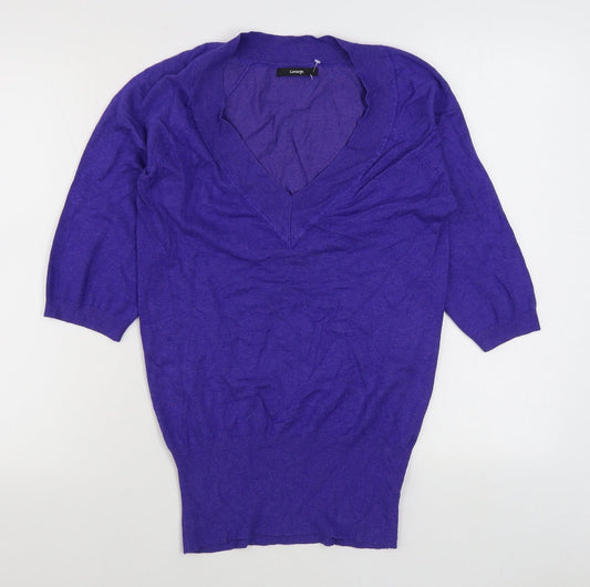 George Womens Purple V-Neck  Viscose Pullover Jumper Size 10
