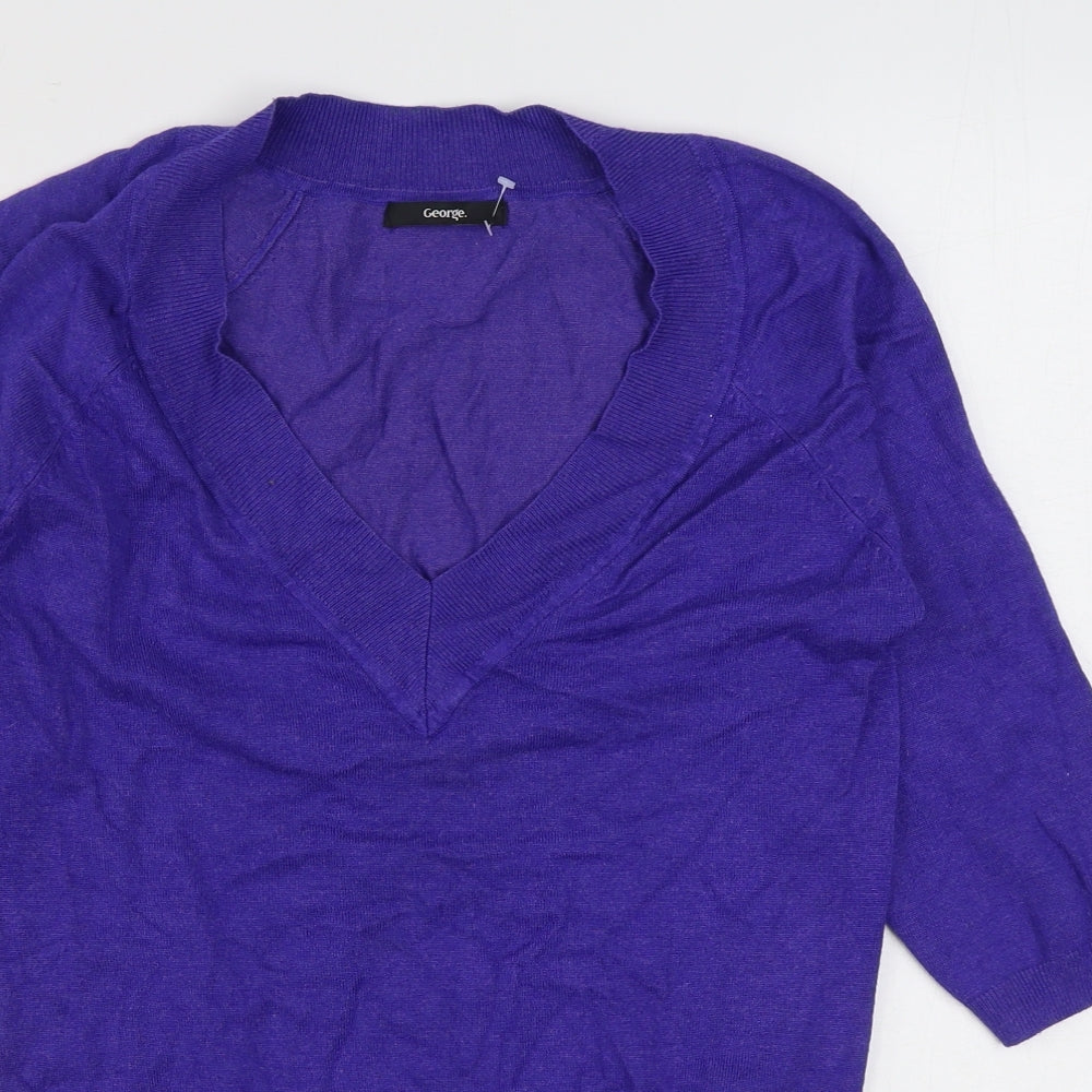 George Womens Purple V-Neck  Viscose Pullover Jumper Size 10