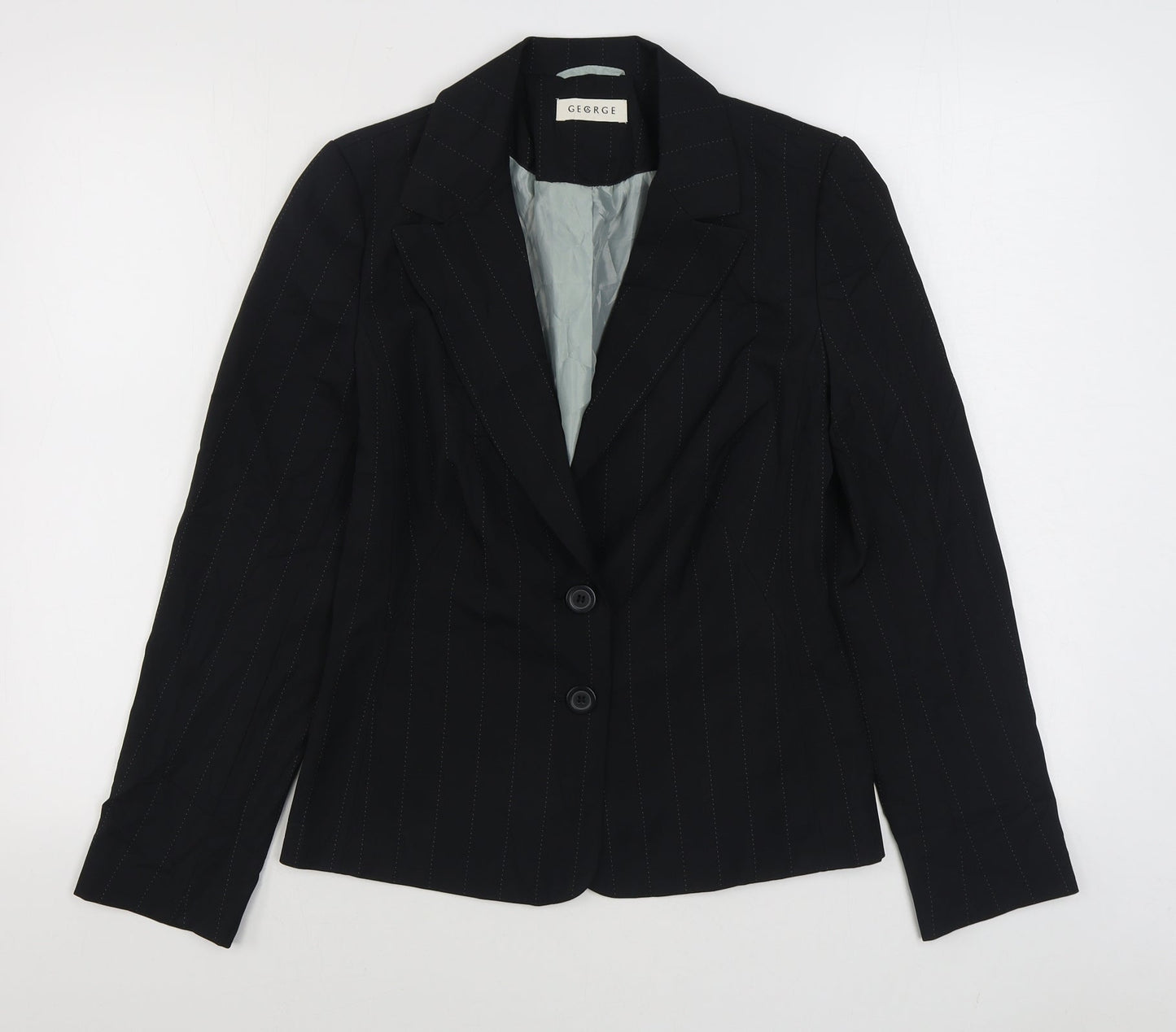 George Womens Black Striped  Jacket Blazer Size 10  Button