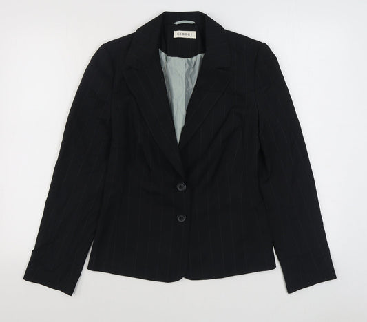 George Womens Black Striped  Jacket Blazer Size 10  Button