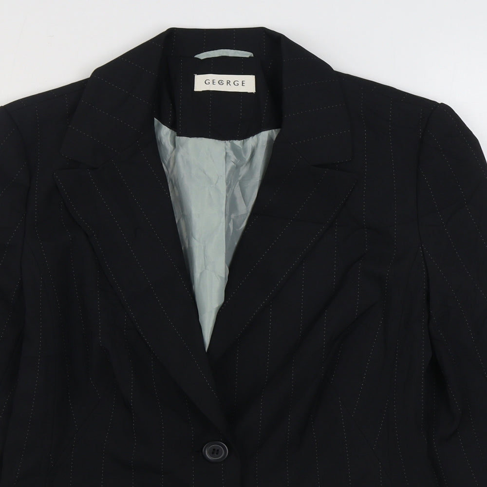 George Womens Black Striped  Jacket Blazer Size 10  Button