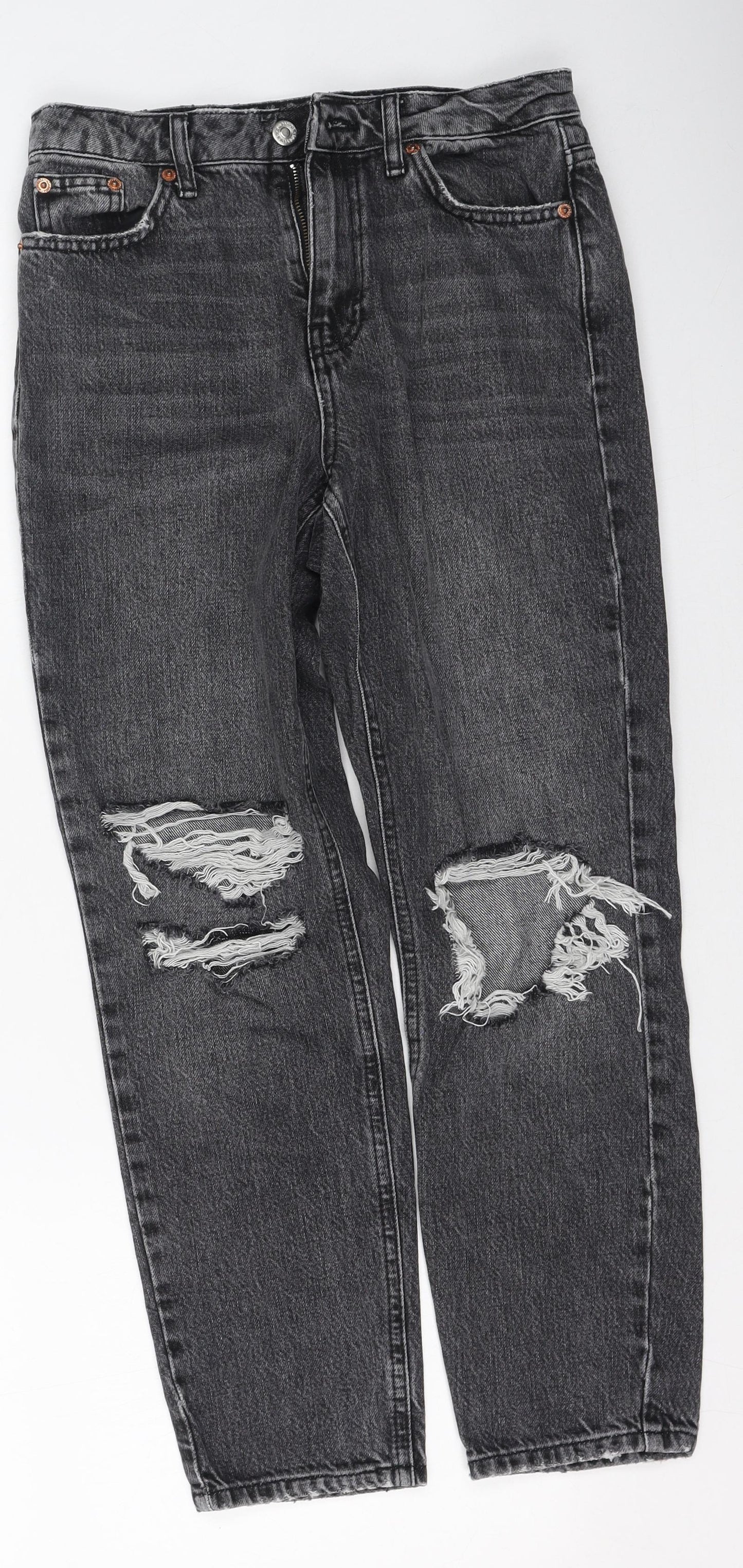 Topshop Womens Grey  Cotton Mom Jeans Size 26 L28 in Regular