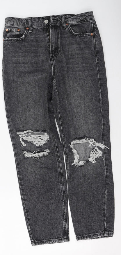 Topshop Womens Grey  Cotton Mom Jeans Size 26 L28 in Regular