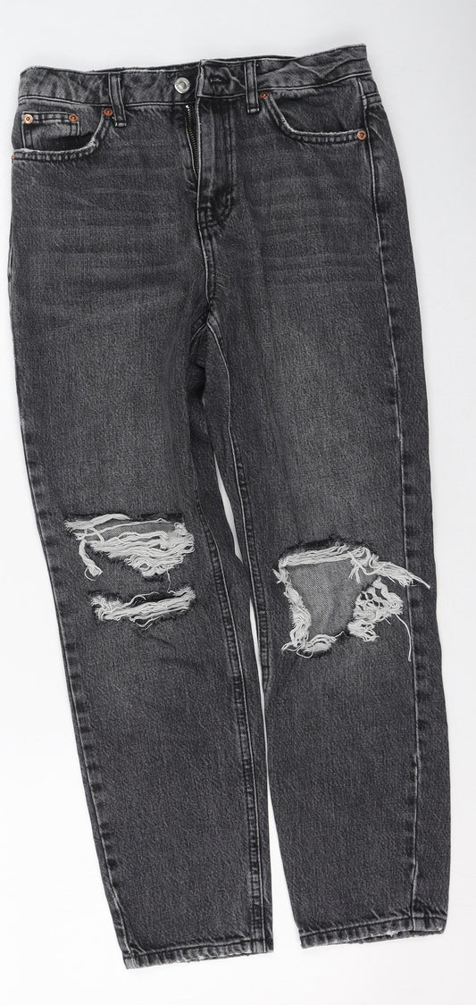 Topshop Womens Grey  Cotton Mom Jeans Size 26 L28 in Regular