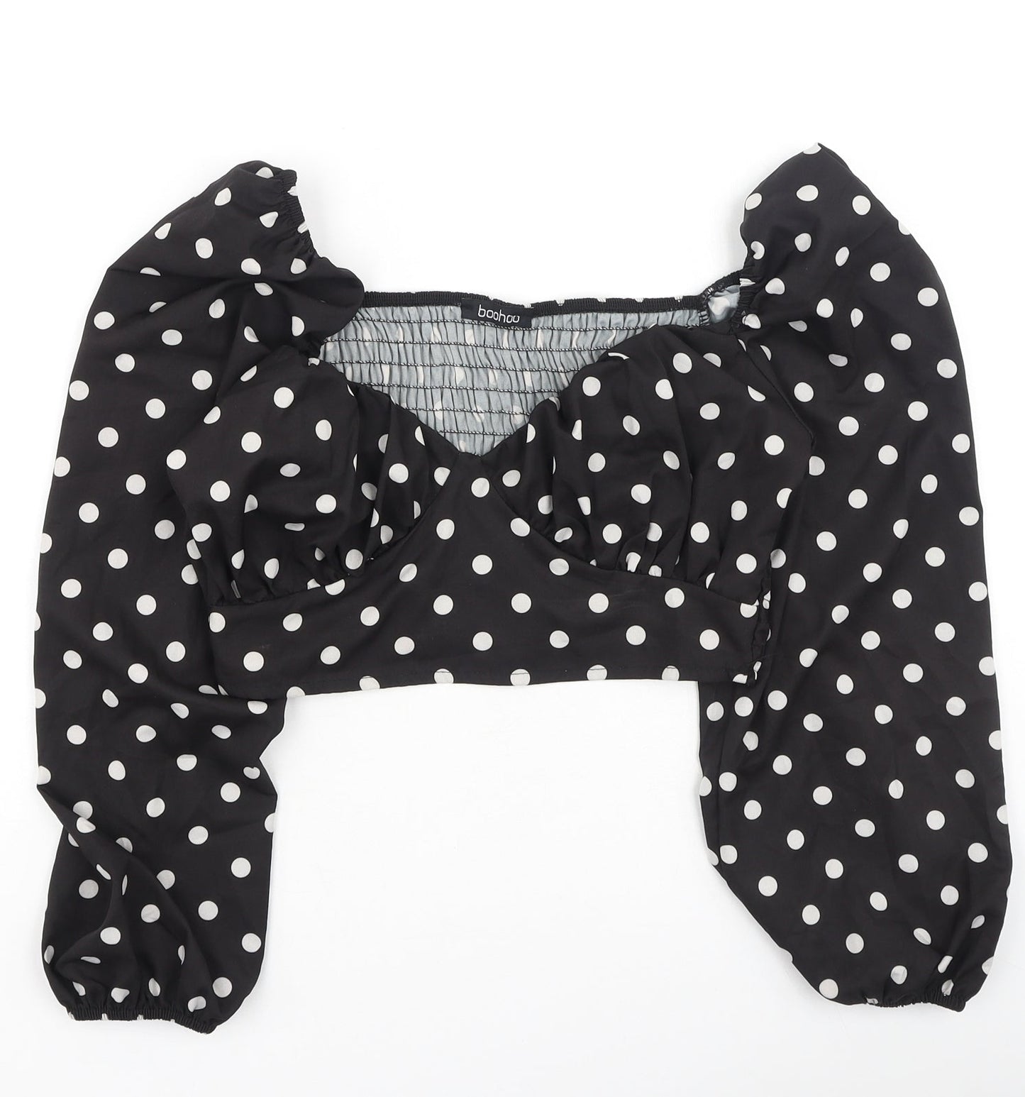 Boohoo Womens Black Polka Dot Polyester Basic Blouse Size 8 Square Neck