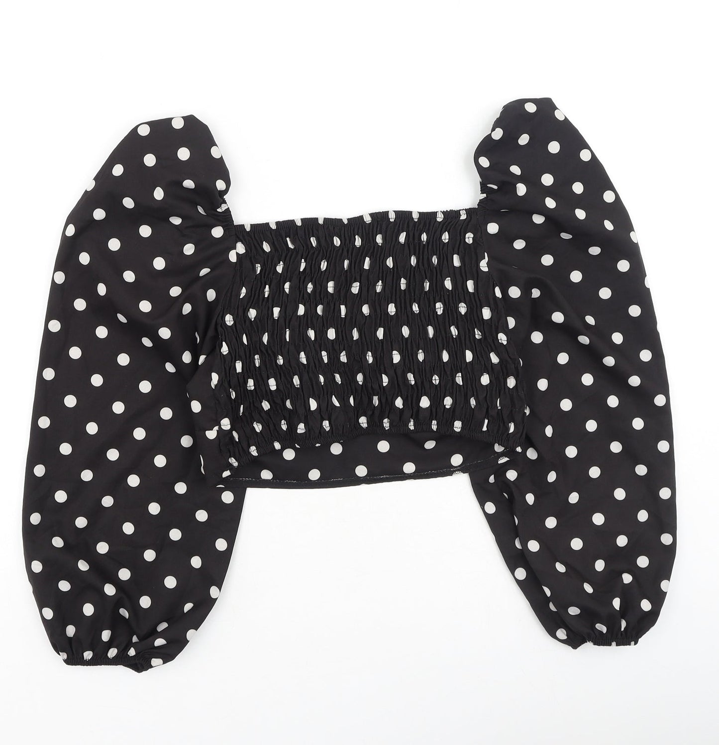 Boohoo Womens Black Polka Dot Polyester Basic Blouse Size 8 Square Neck